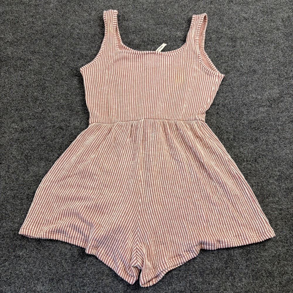 Caution To The Wind Striped Tie Romper Shorts Size Medium Pink And White USA - Picture 6 of 8